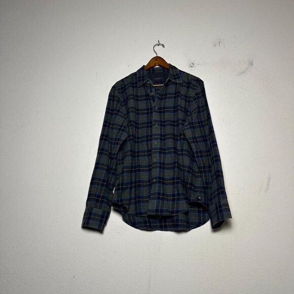 Rag & Bone Long Sleeve Shirt Men L Plaid Flannel Blue Green Gorp Winter Fall - Picture 1 of 16